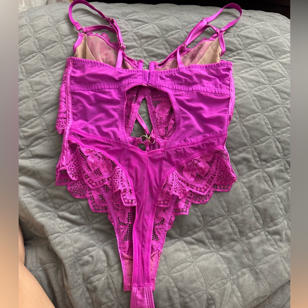 Vamp by Bras N Things - Divine Pink Bodysuit w/Lace & Satin Trim - Picture 6 of 11